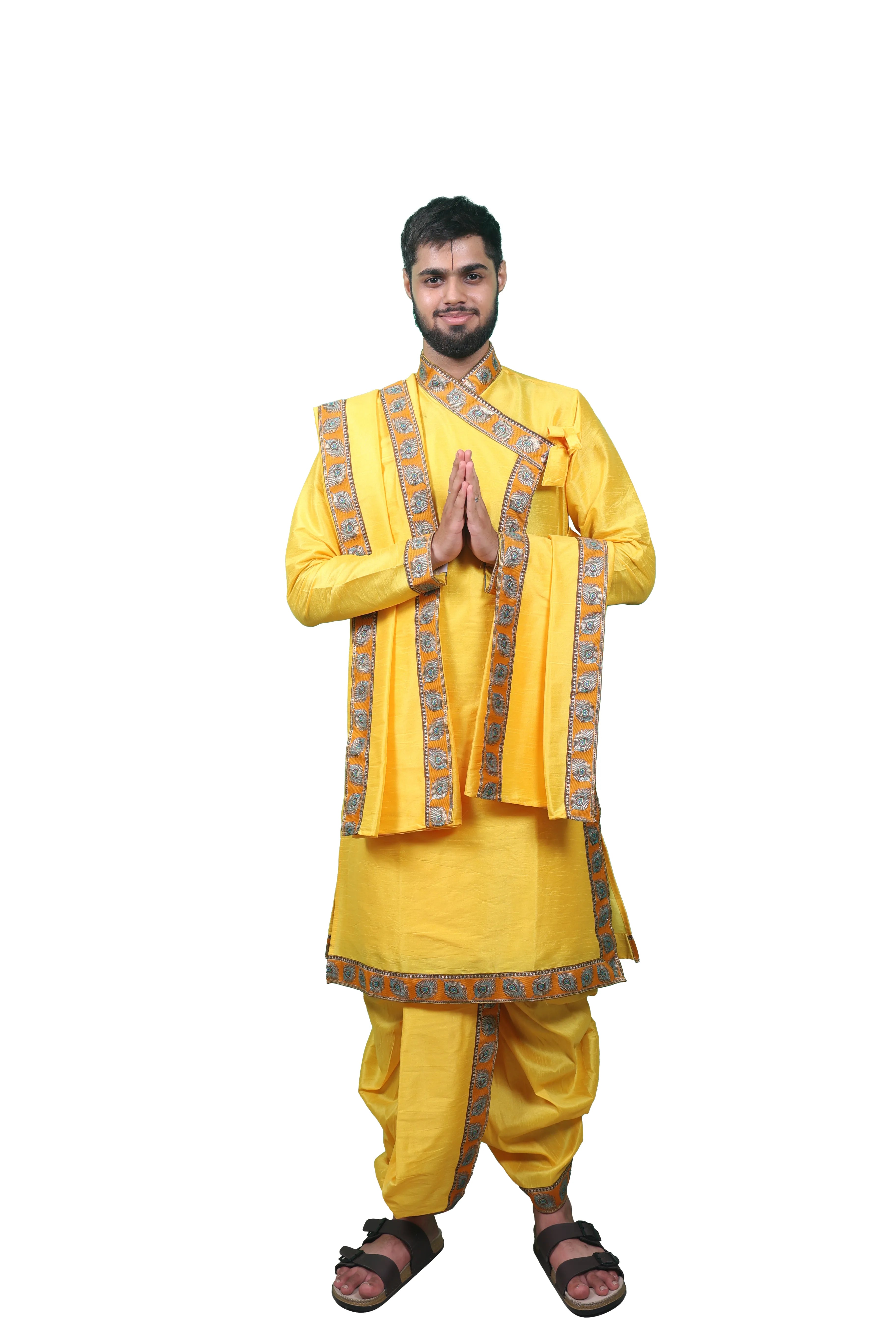 Traditional Bagalbandhi Dhoti Set (Mor Pankh - Mango) with readymade dhoti and dupatta