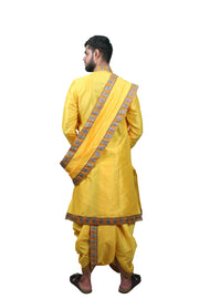 Traditional Bagalbandhi Dhoti Set (Mor Pankh - Mango) with readymade dhoti and dupatta