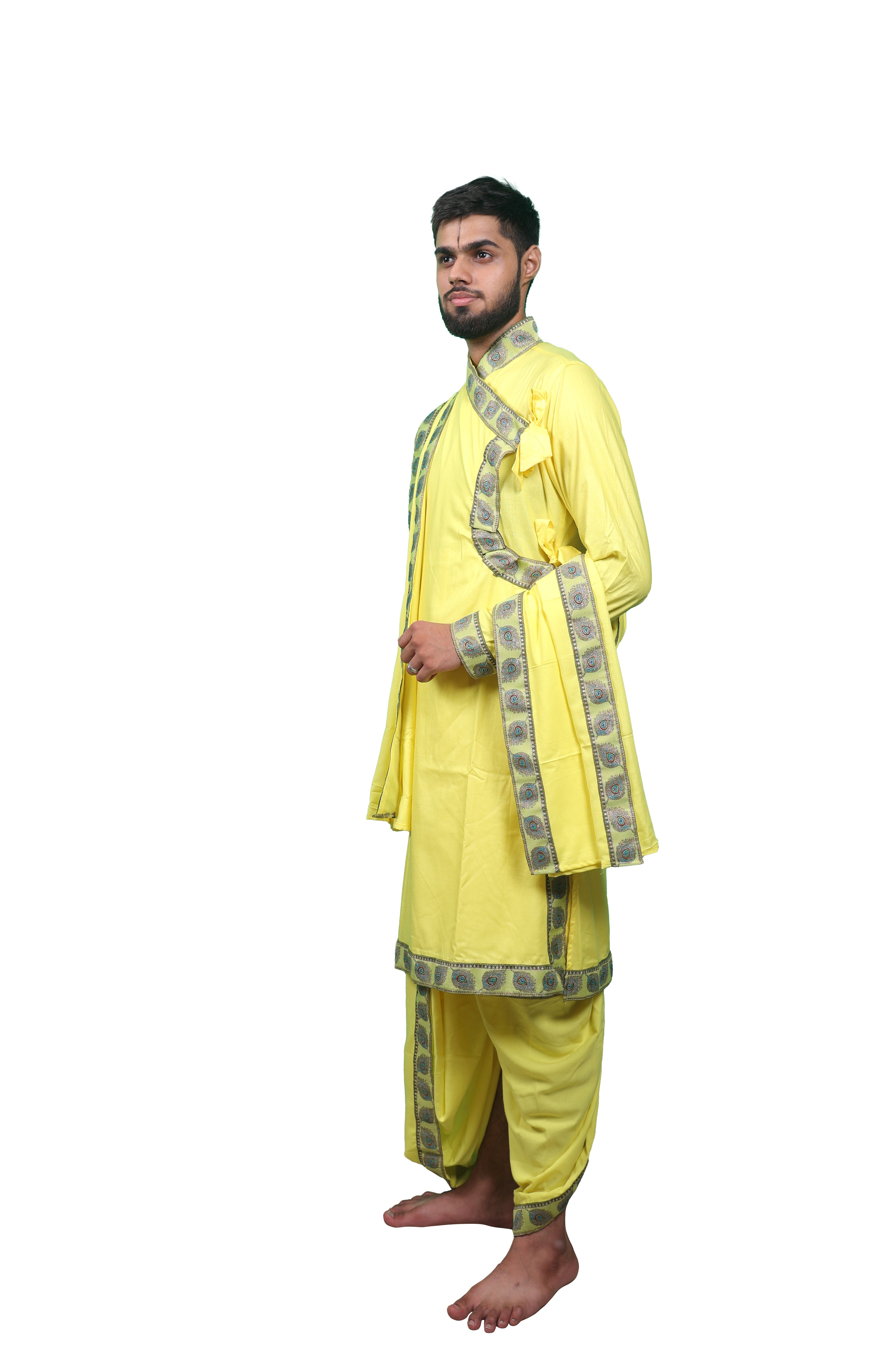 Traditional Bagalbandi Dhoti Set (Mor Pankh) with readymade dhoti and dupatta