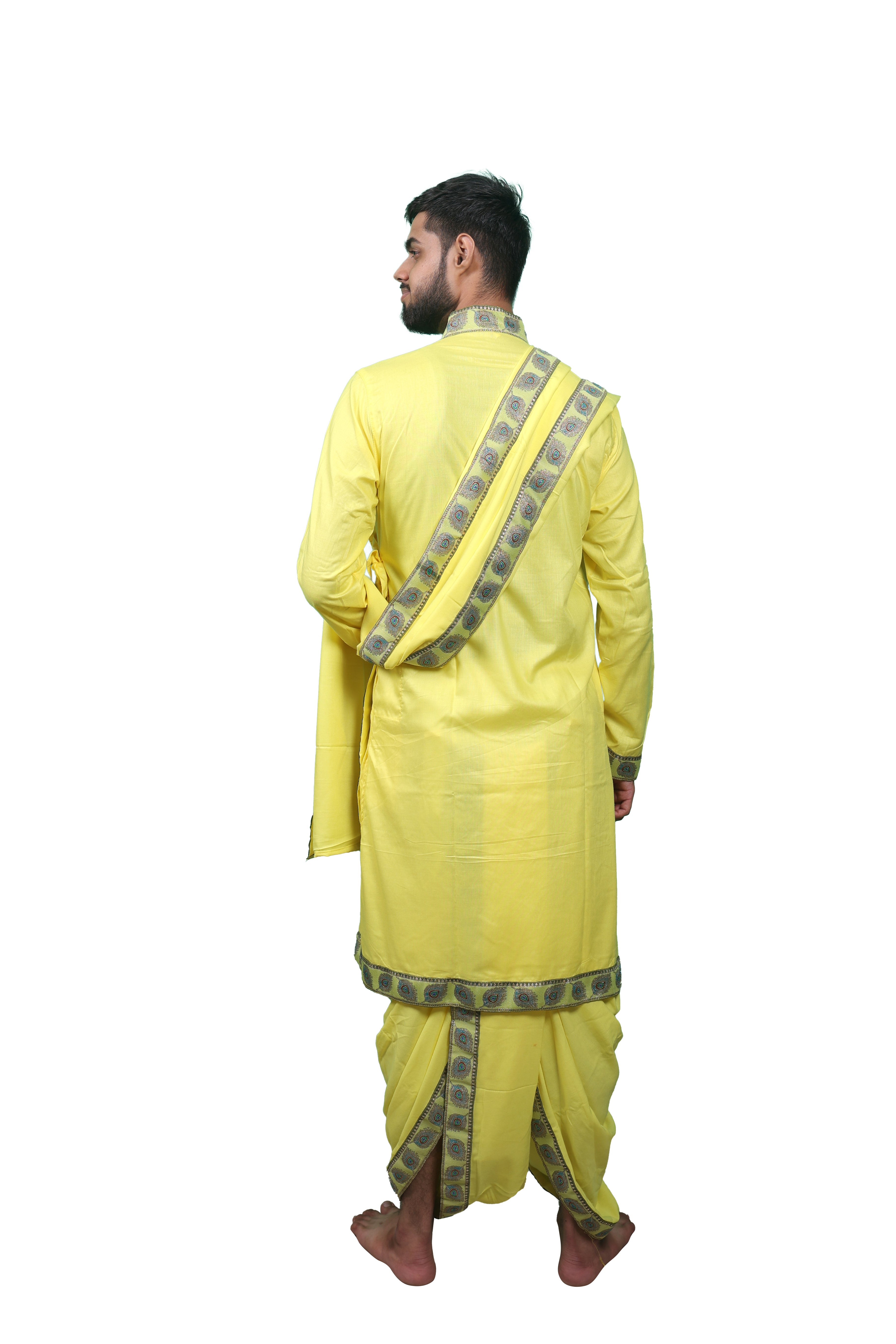Traditional Bagalbandi Dhoti Set (Mor Pankh) with readymade dhoti and dupatta