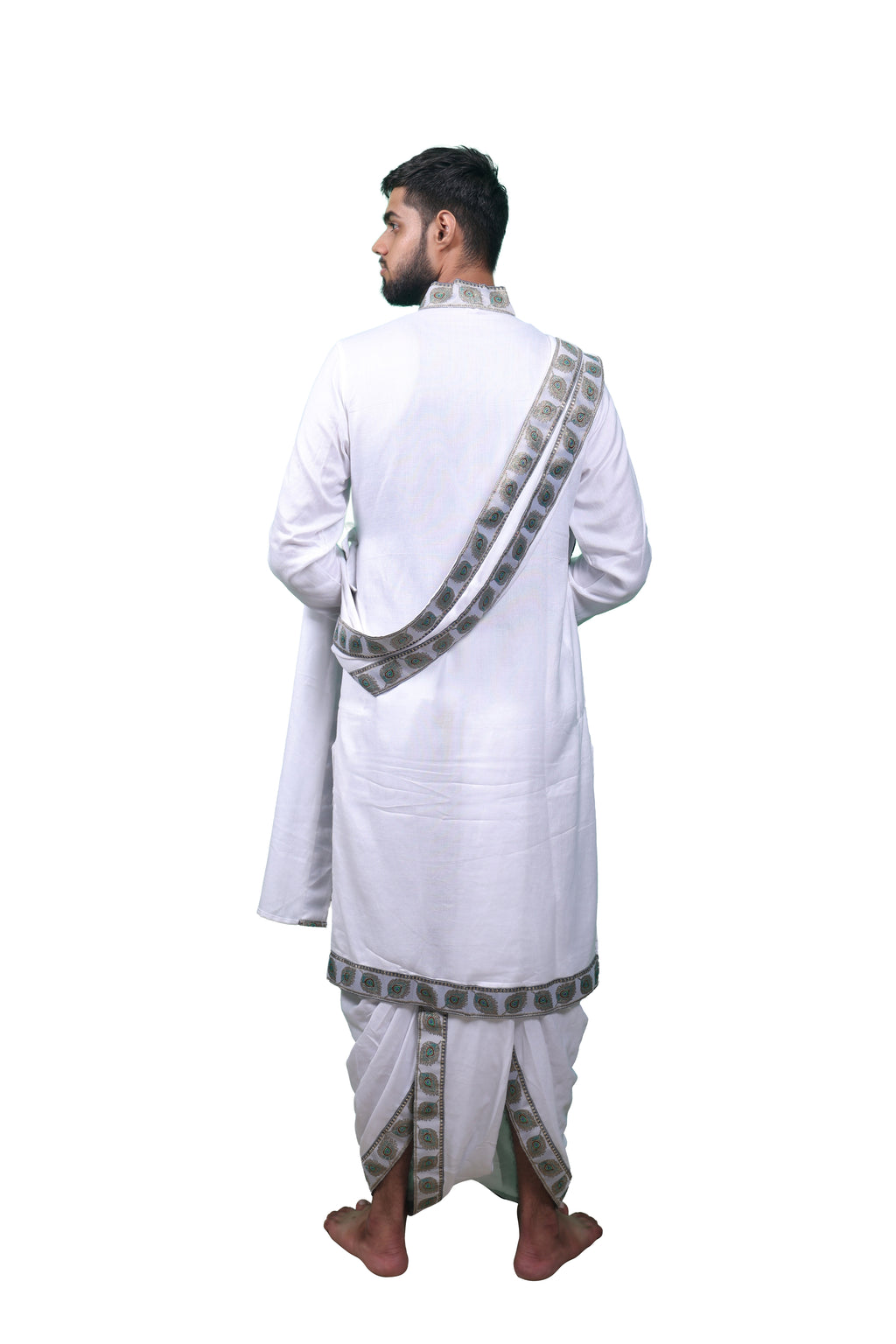 Traditional Bagalbandi Dhoti Set (Mor Pankh) with readymade dhoti and dupatta