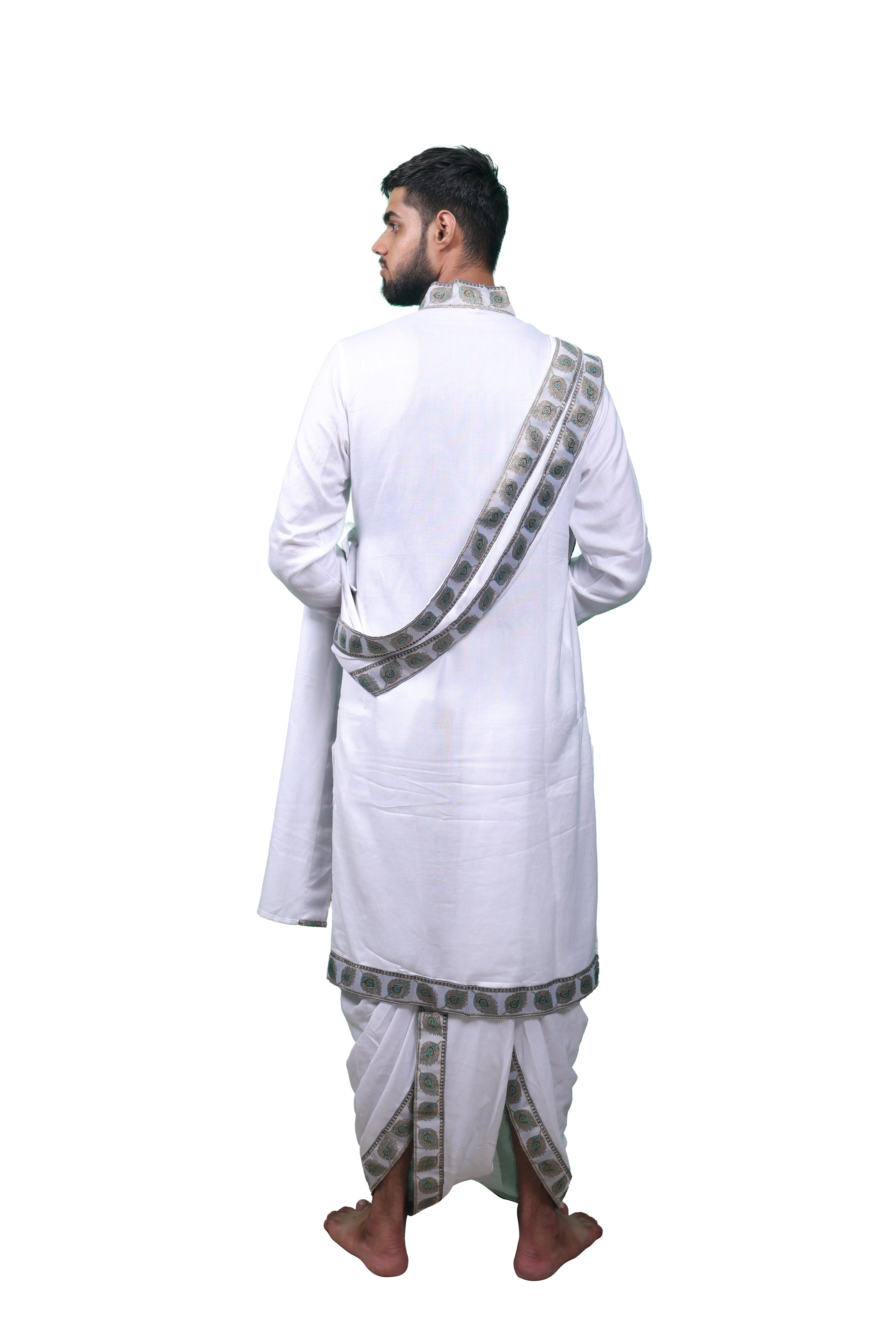 Traditional Bagalbandi Dhoti Set (Mor Pankh) with readymade dhoti and dupatta