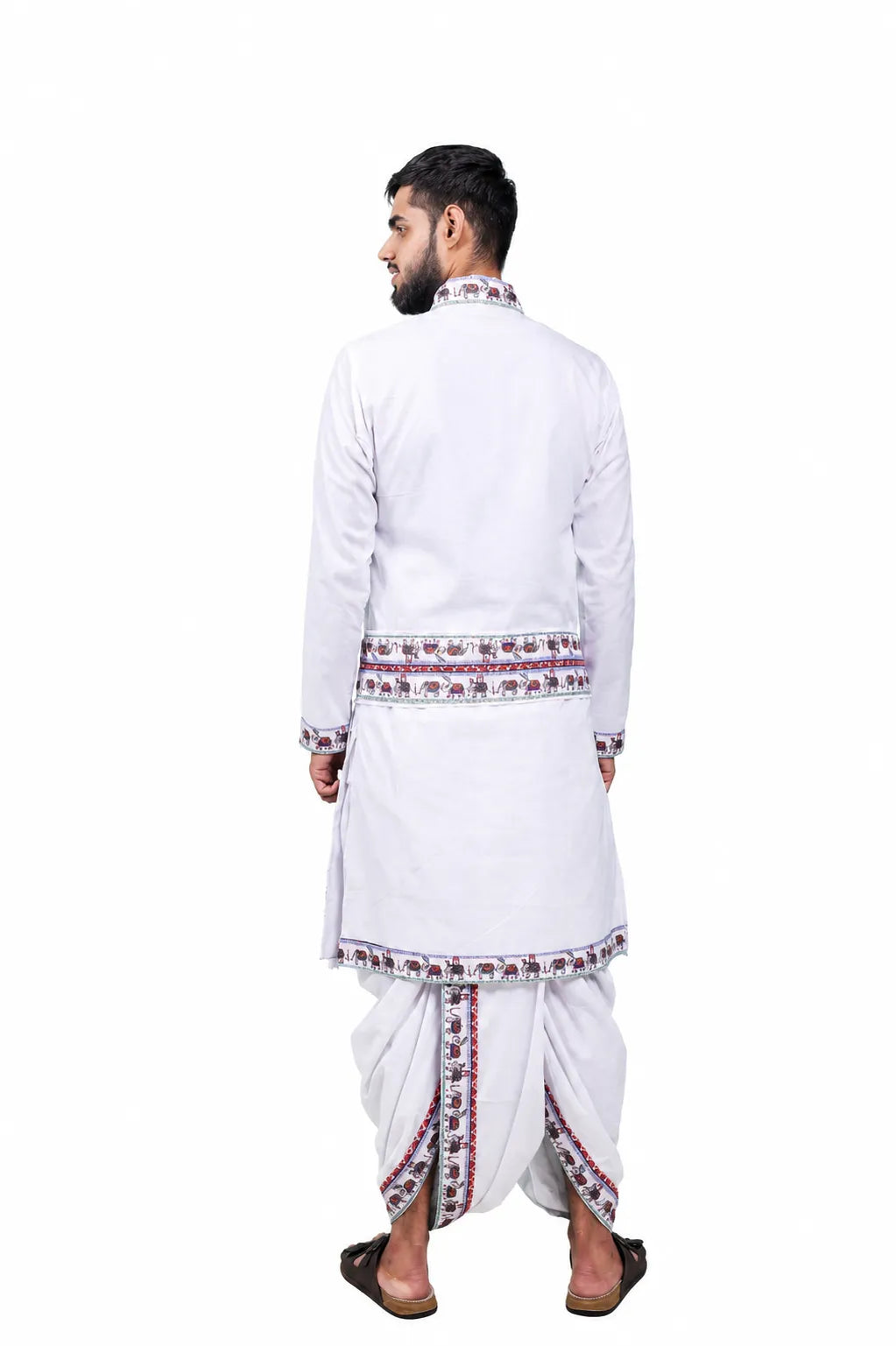 Traditional Bagalbandi Dhoti Set (elephant) with Readymade Dhoti and Dupatta