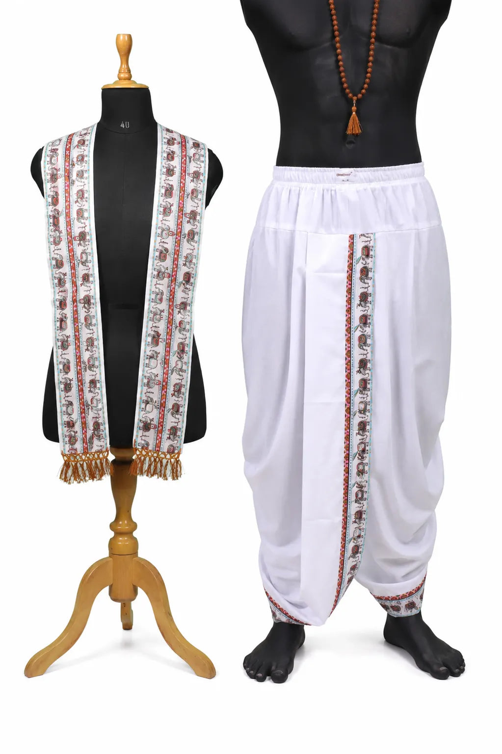 Traditional Bagalbandi Dhoti Set (elephant) with Readymade Dhoti and Dupatta