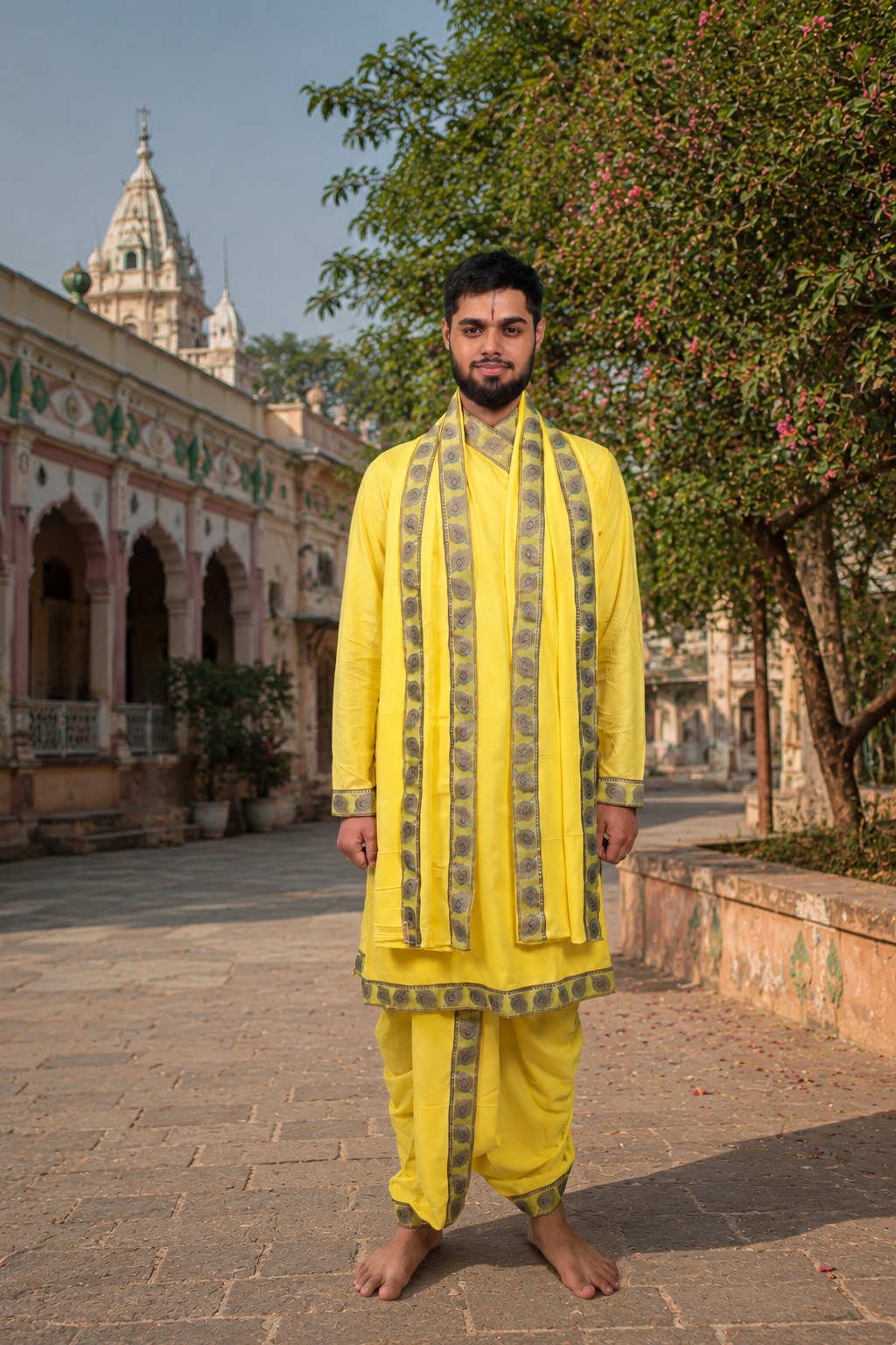 Traditional Bagalbandi Dhoti Set (Mor Pankh) with readymade dhoti and dupatta