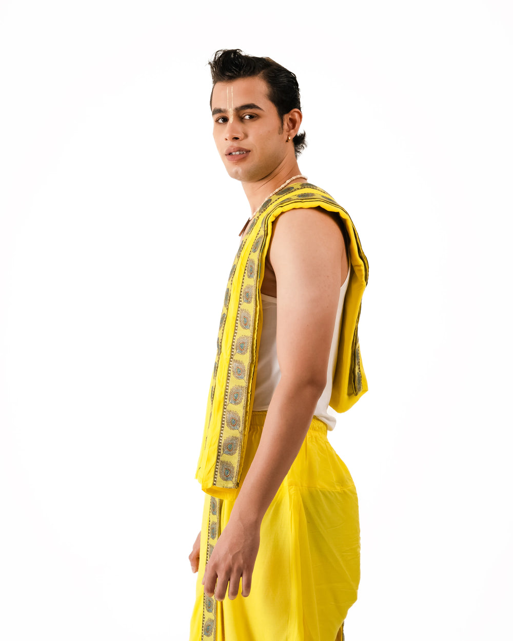 Traditional Pant style  Dhoti and Dupatta (Mor Pankh) Lemon
