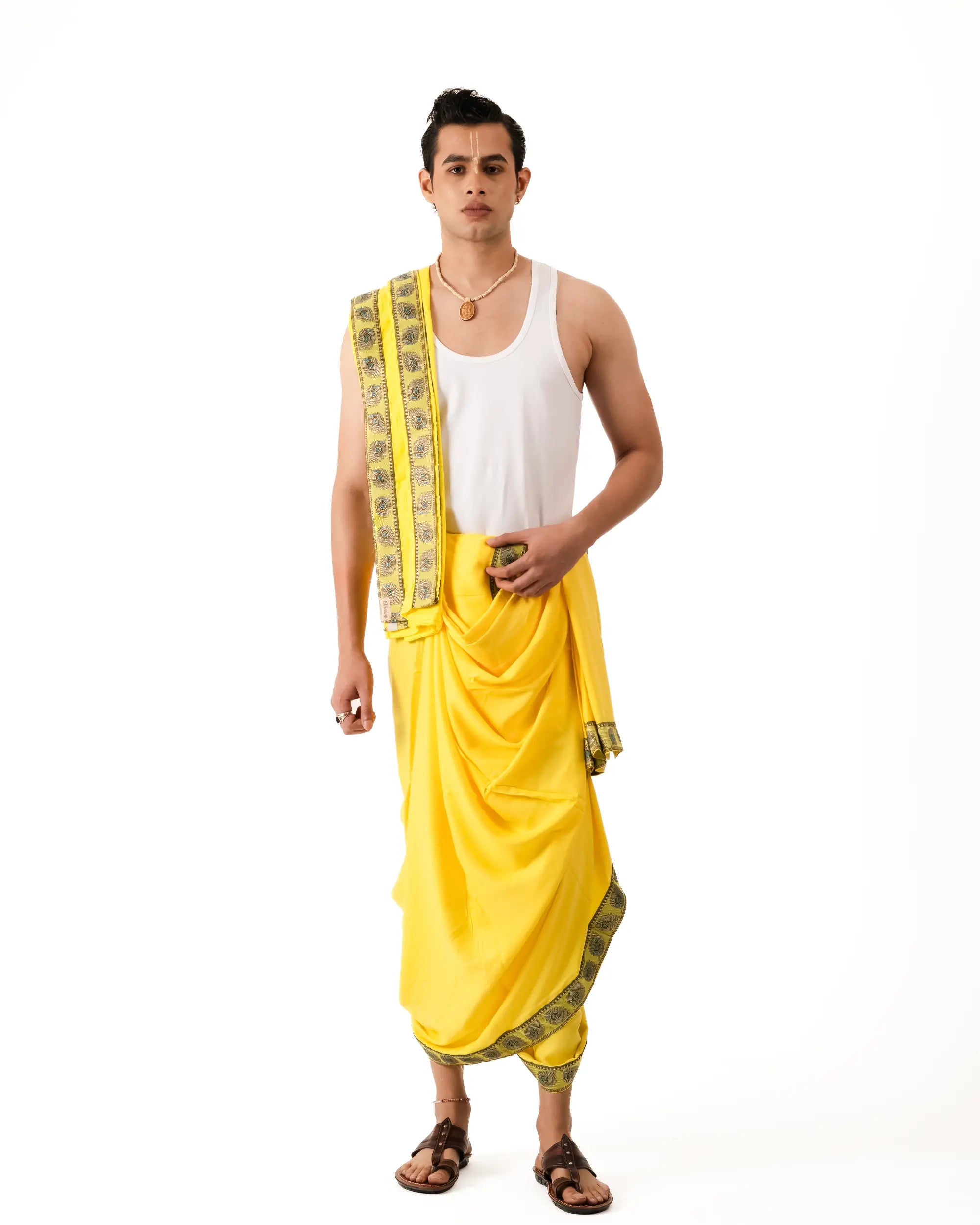 Traditional Dhoti Set (mor pankh) Lemon