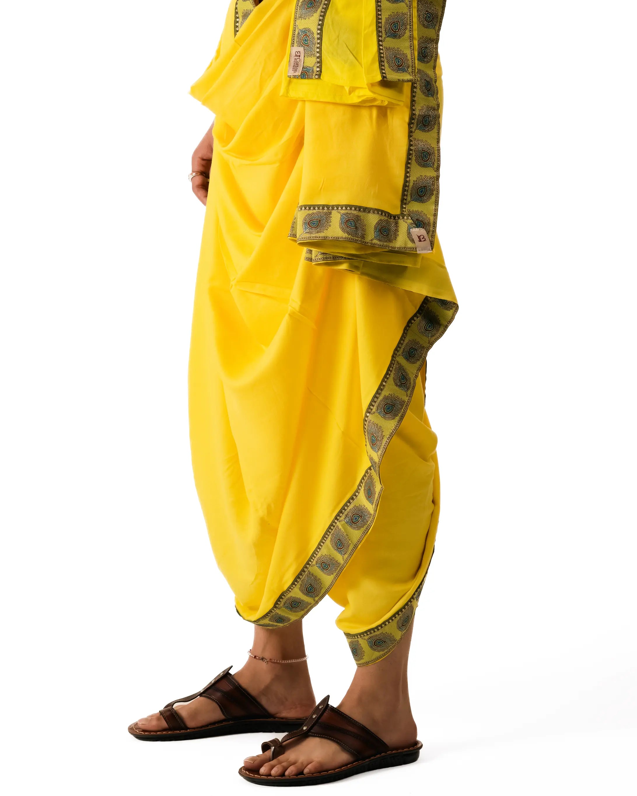 Traditional Dhoti Set (mor pankh) Lemon