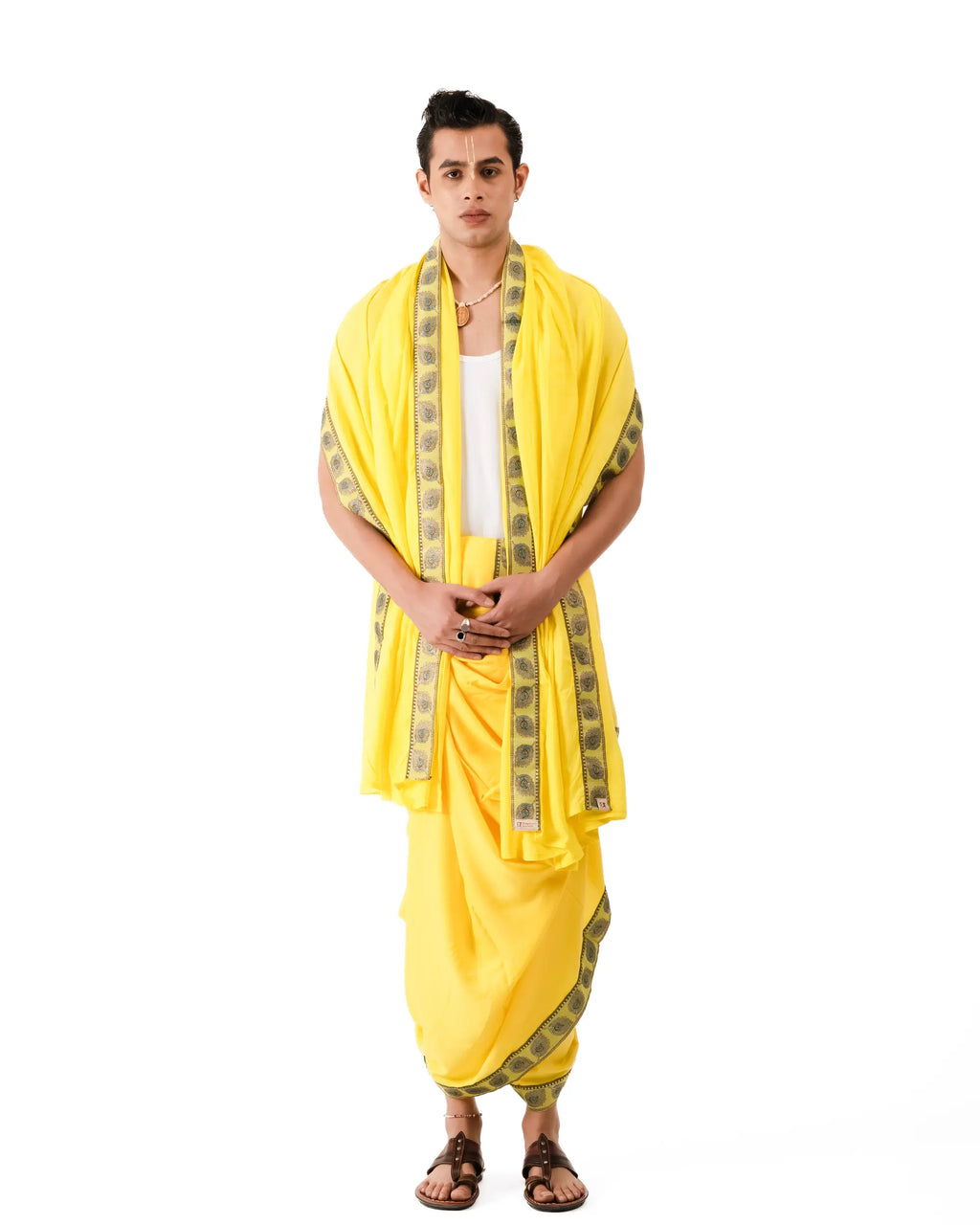 Traditional Dhoti Set (mor pankh) Lemon