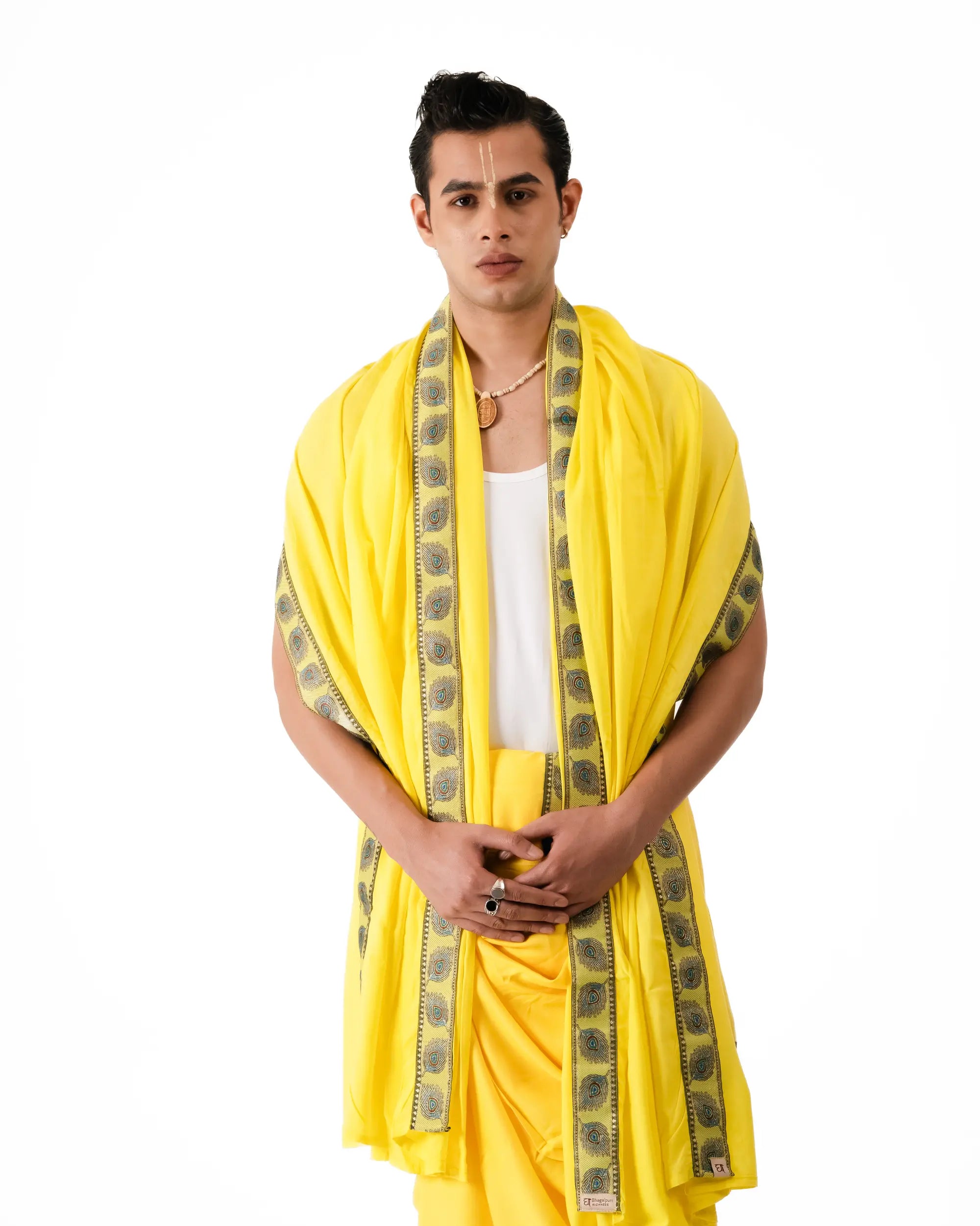 Traditional Dhoti Set (mor pankh) Lemon