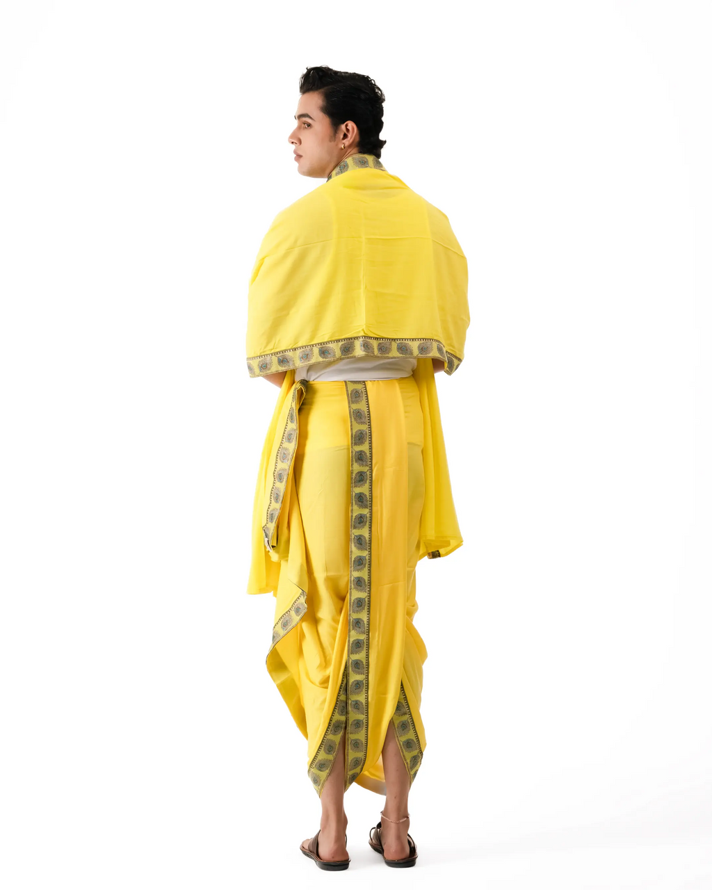 Traditional Dhoti Set (mor pankh) Lemon
