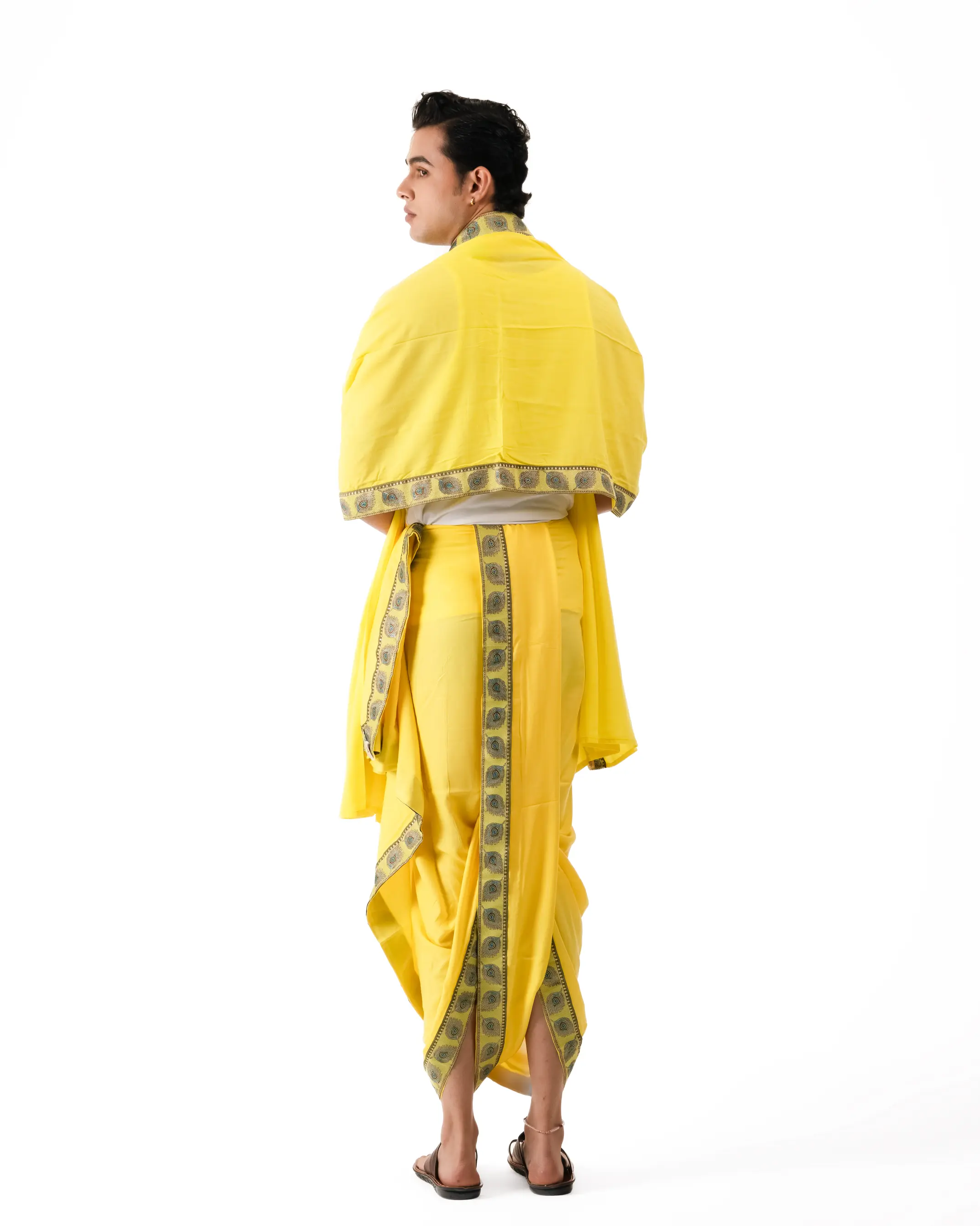 Traditional Dhoti Set (mor pankh) Lemon