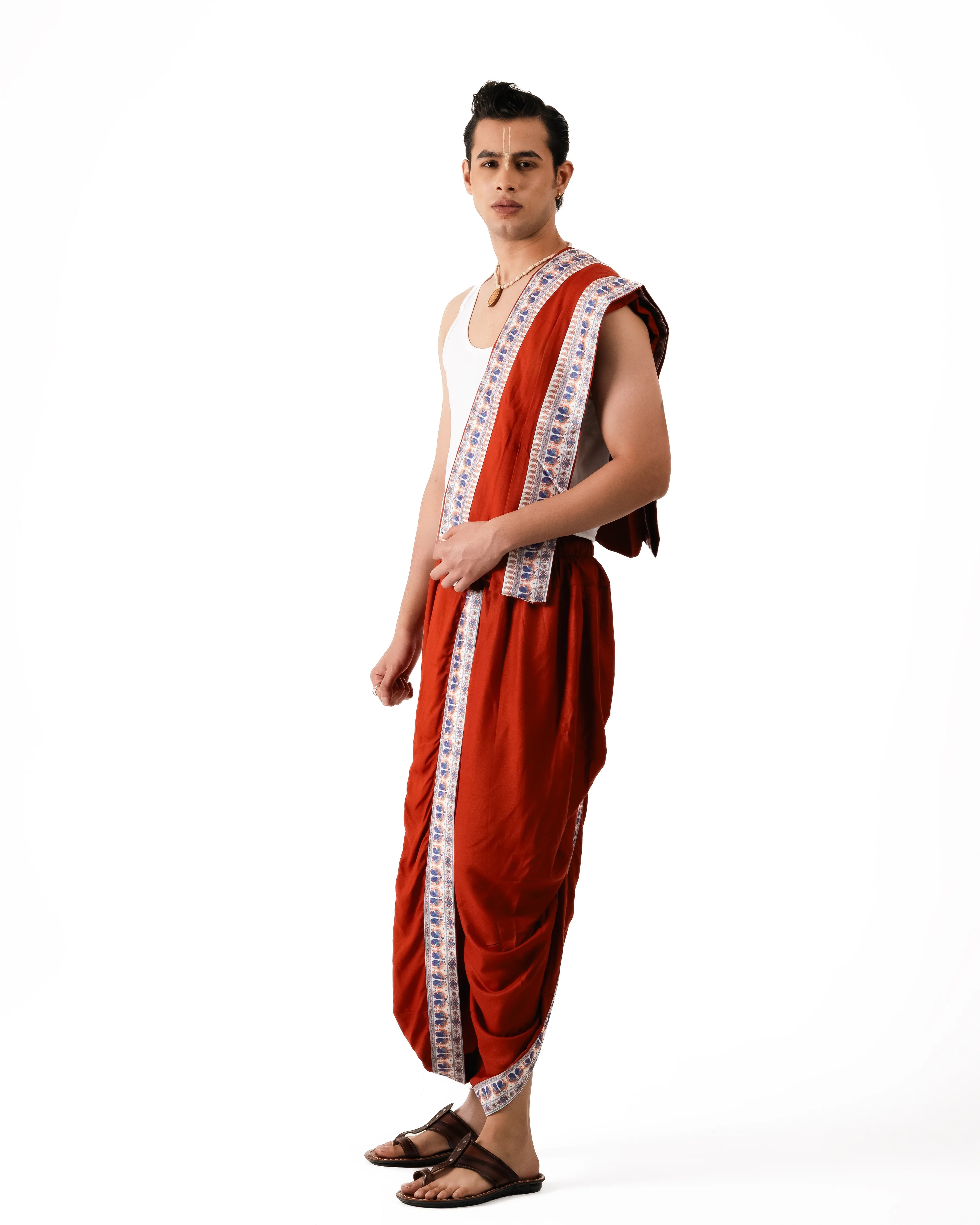 Traditional Readymade Dhoti and Dupatta (Mor Pankh) Lemon
