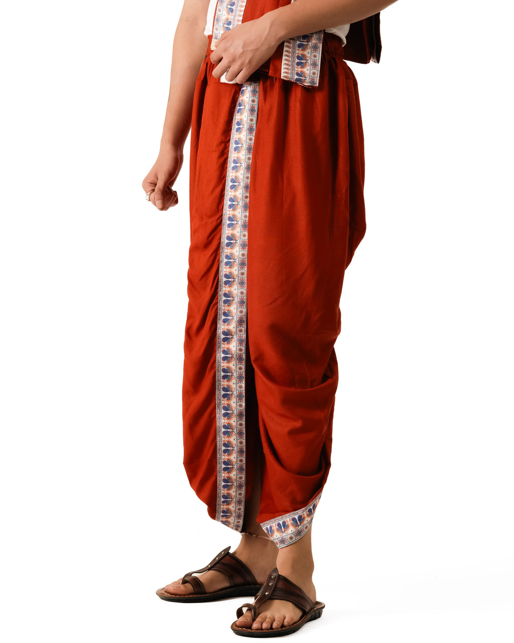 Traditional Readymade Dhoti and Dupatta (Mor Pankh) Lemon