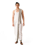 Traditional White Readymade Dhoti Set With Mor Pankh Pattern