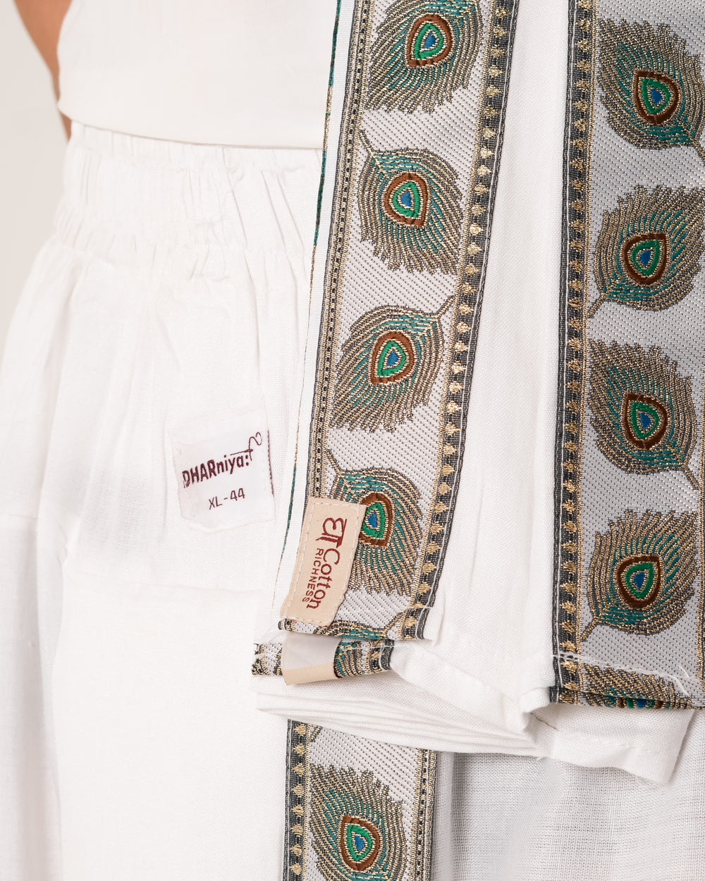 Traditional Pant style Dhoti Set (mor pankh) White