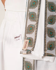 Traditional White Pant style Dhoti Set With Mor Pankh Pattern