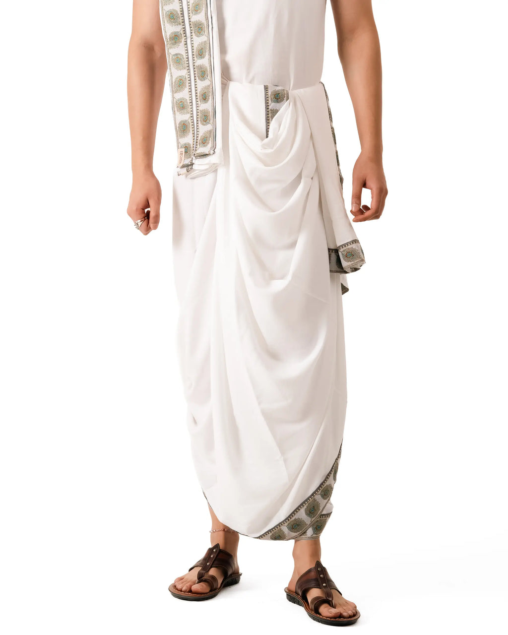 Traditional Dhoti Set (mor pankh) White