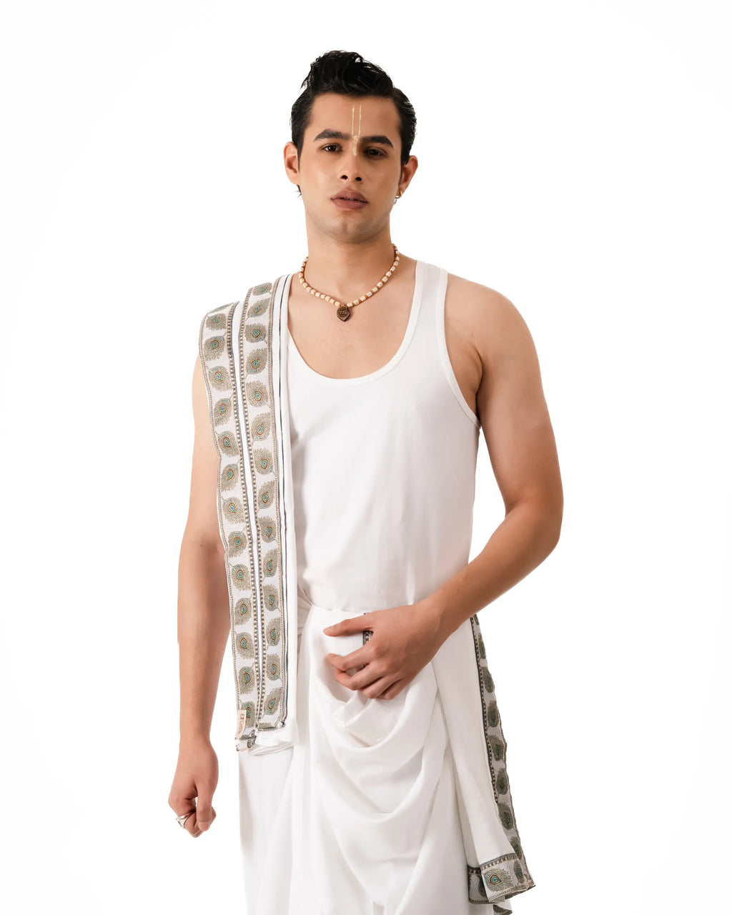 Traditional Dhoti Set (mor pankh) White