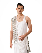 Traditional Pant style Dhoti Set (mor pankh) White