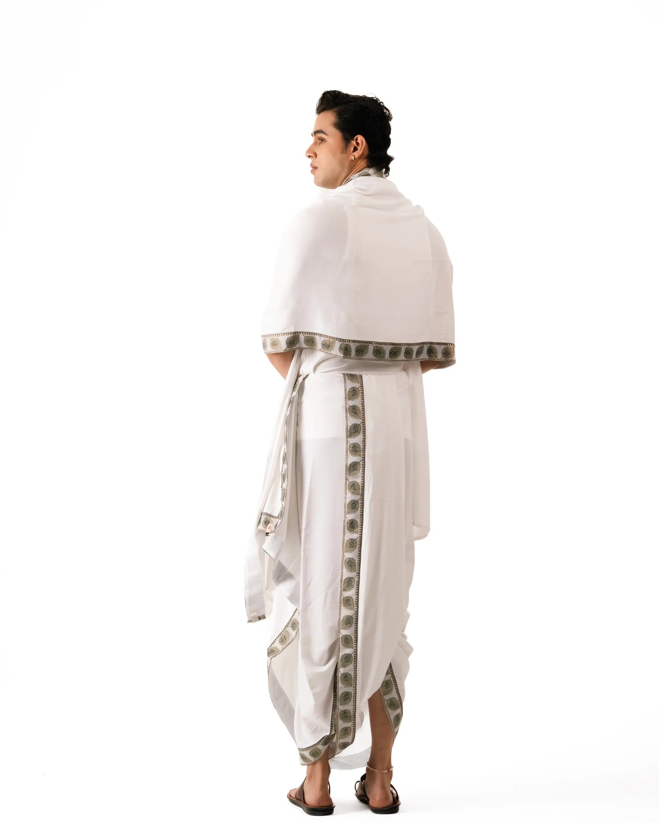 Traditional Dhoti Set (mor pankh) White