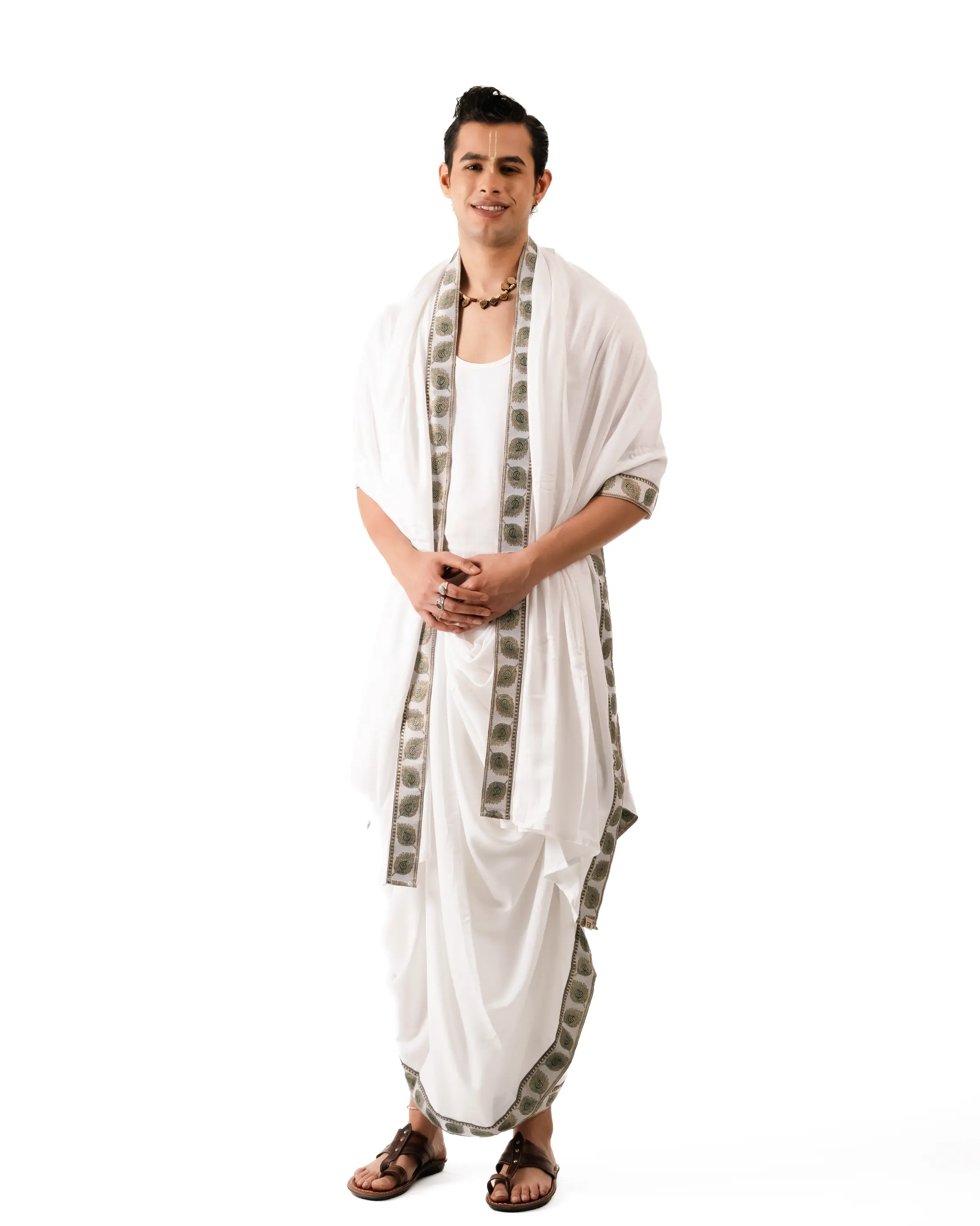 Traditional Dhoti Set (mor pankh) White