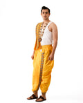 Traditional Readymade Dhoti Set (mor pankh) Mango