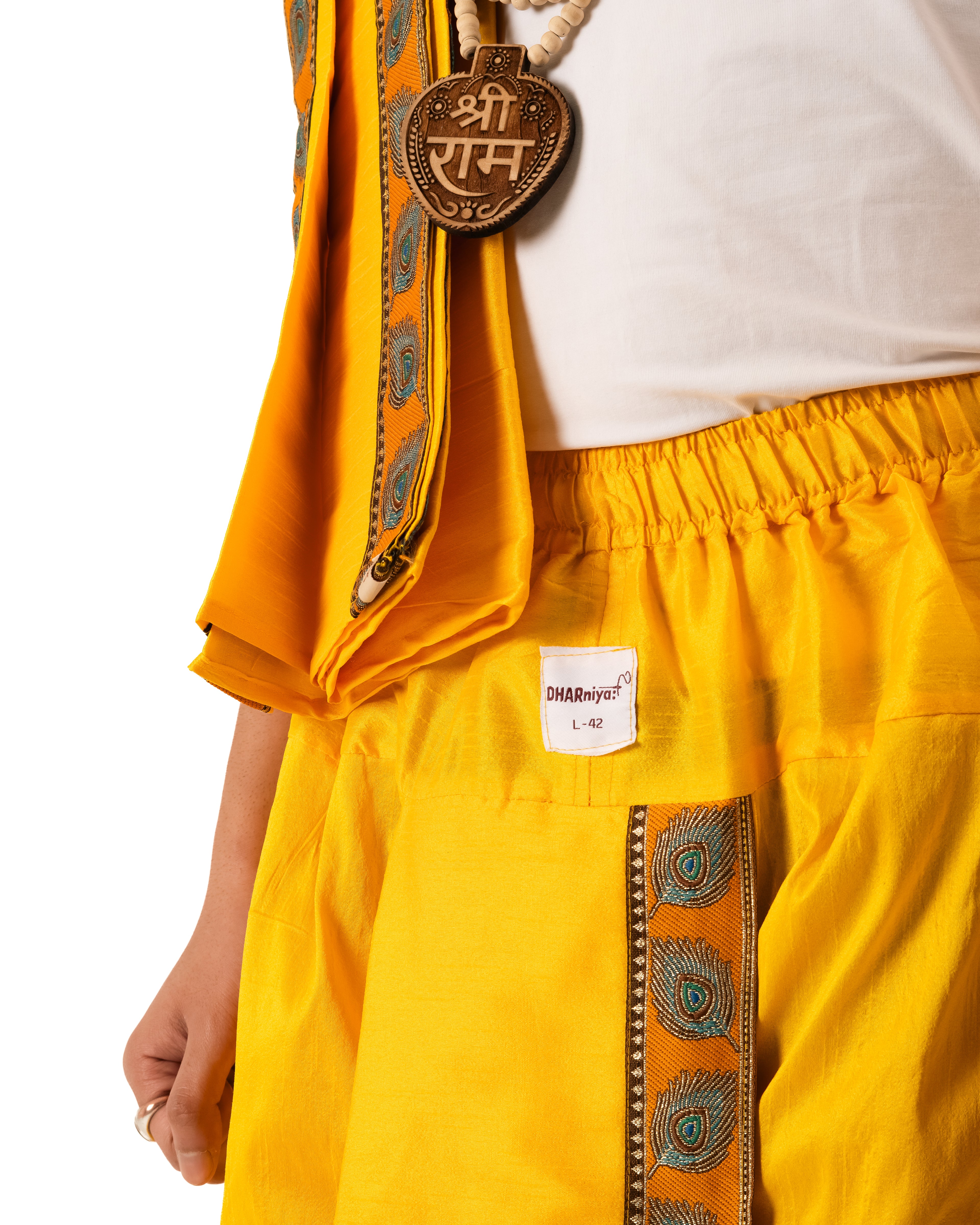 Traditional Readymade Dhoti Set (mor pankh) Mango