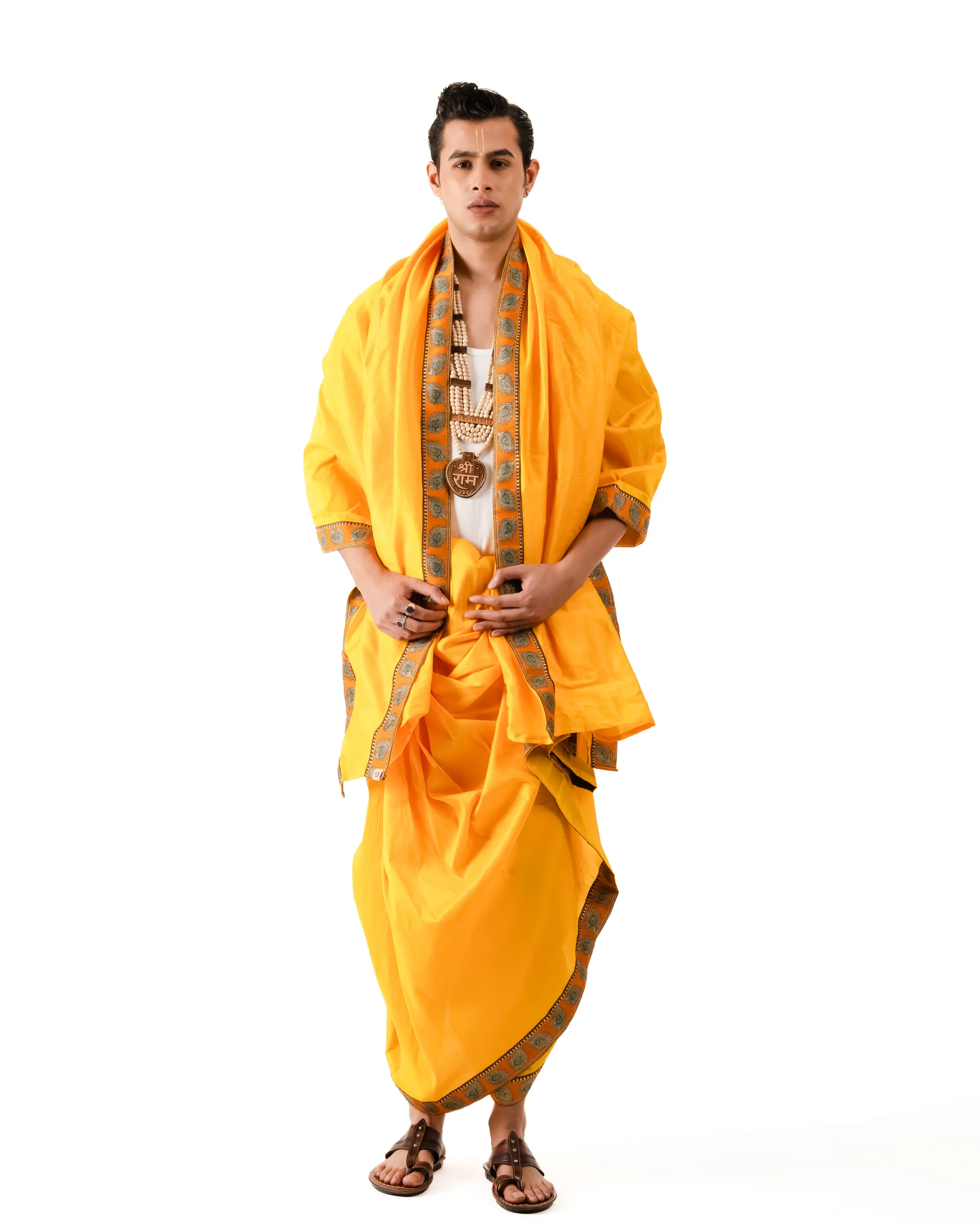 Traditional Dhoti Set (mor pankh) Mango