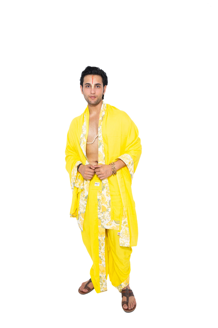 Nandalāla Pant Style Dhoti and dupatta set - Yellow