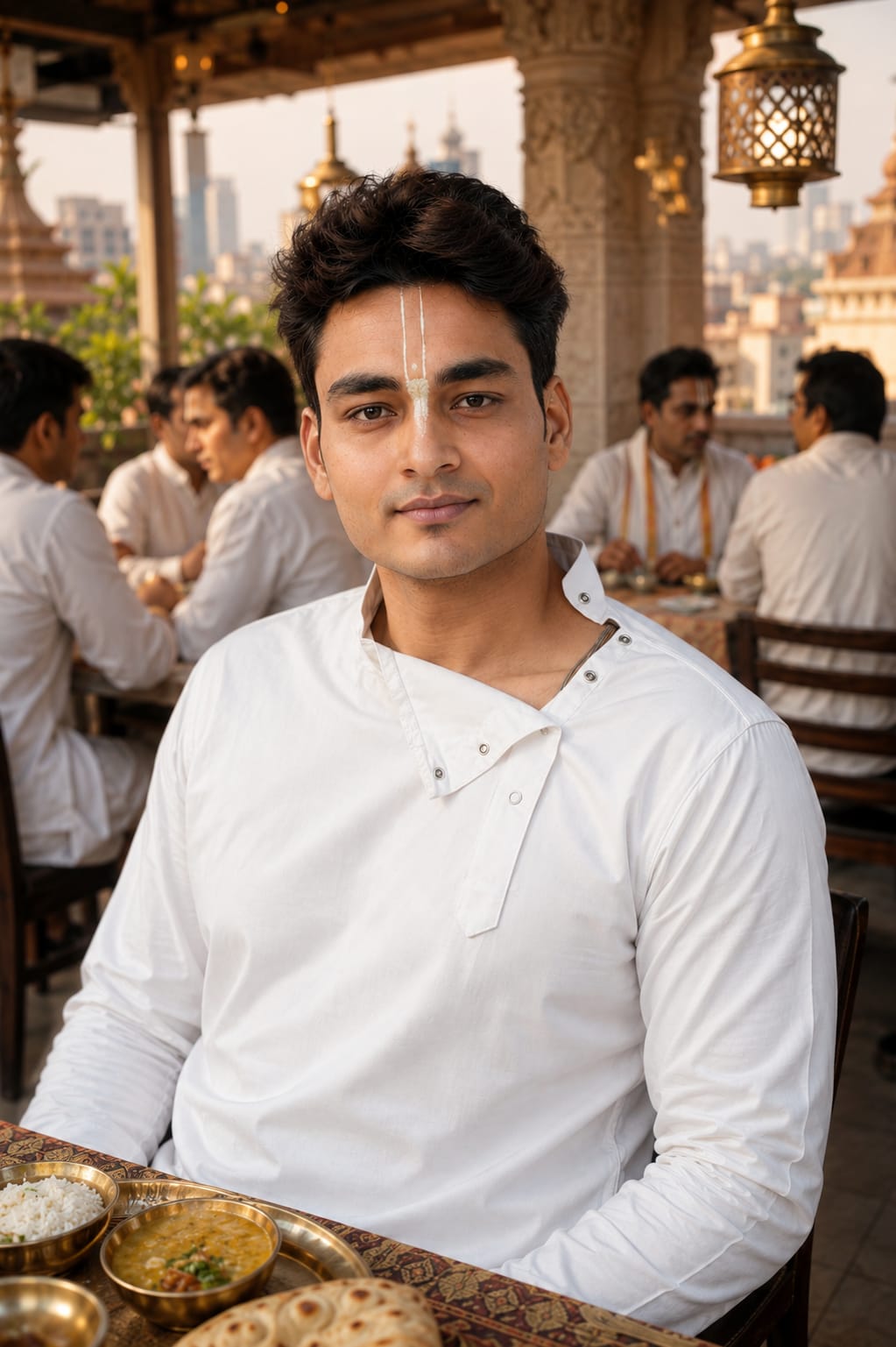 White Cotton Kurta Side Design Wooden