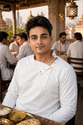 White Cotton Kurta Side Design Wooden