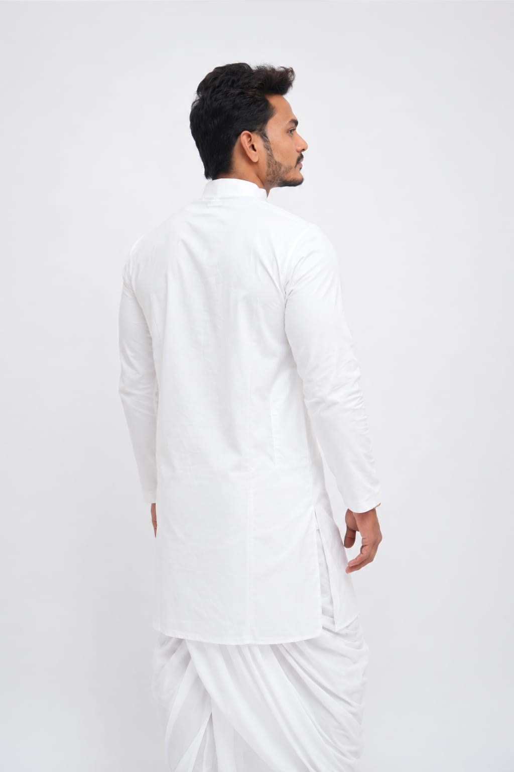 White Cotton Kurta Side Design Wooden
