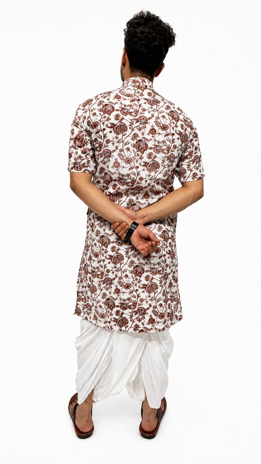 Half Sleeve Collar Printed Bagalbandi White