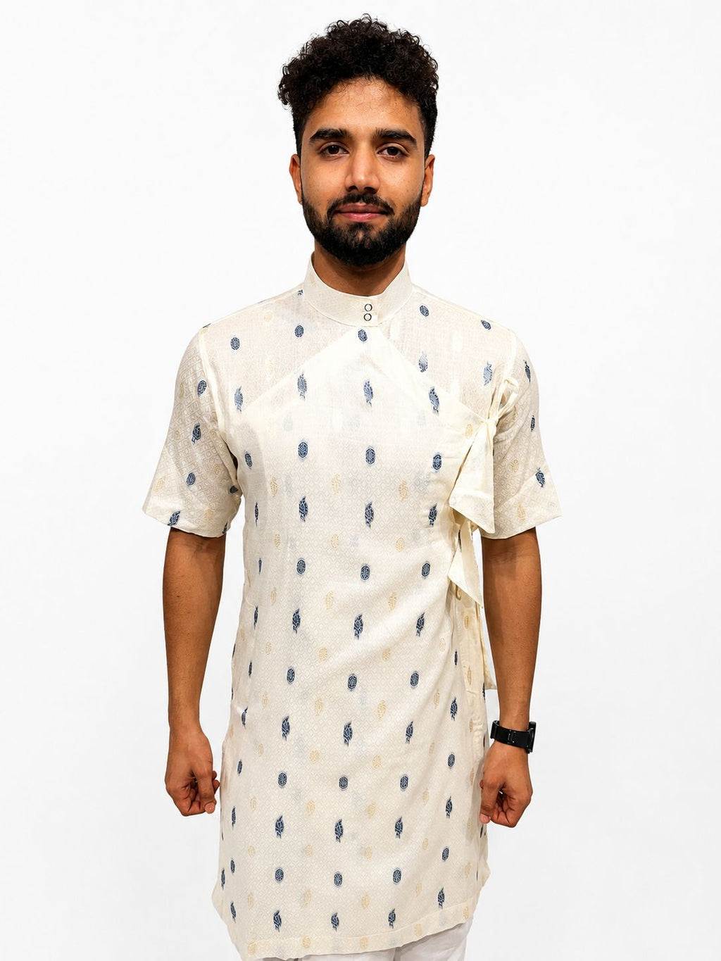 Half Sleeve Collar Printed Bagalbandi Cream