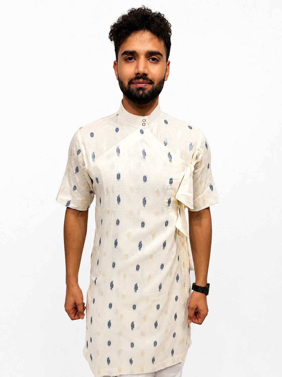 Half Sleeve Collar Printed Bagalbandi Cream