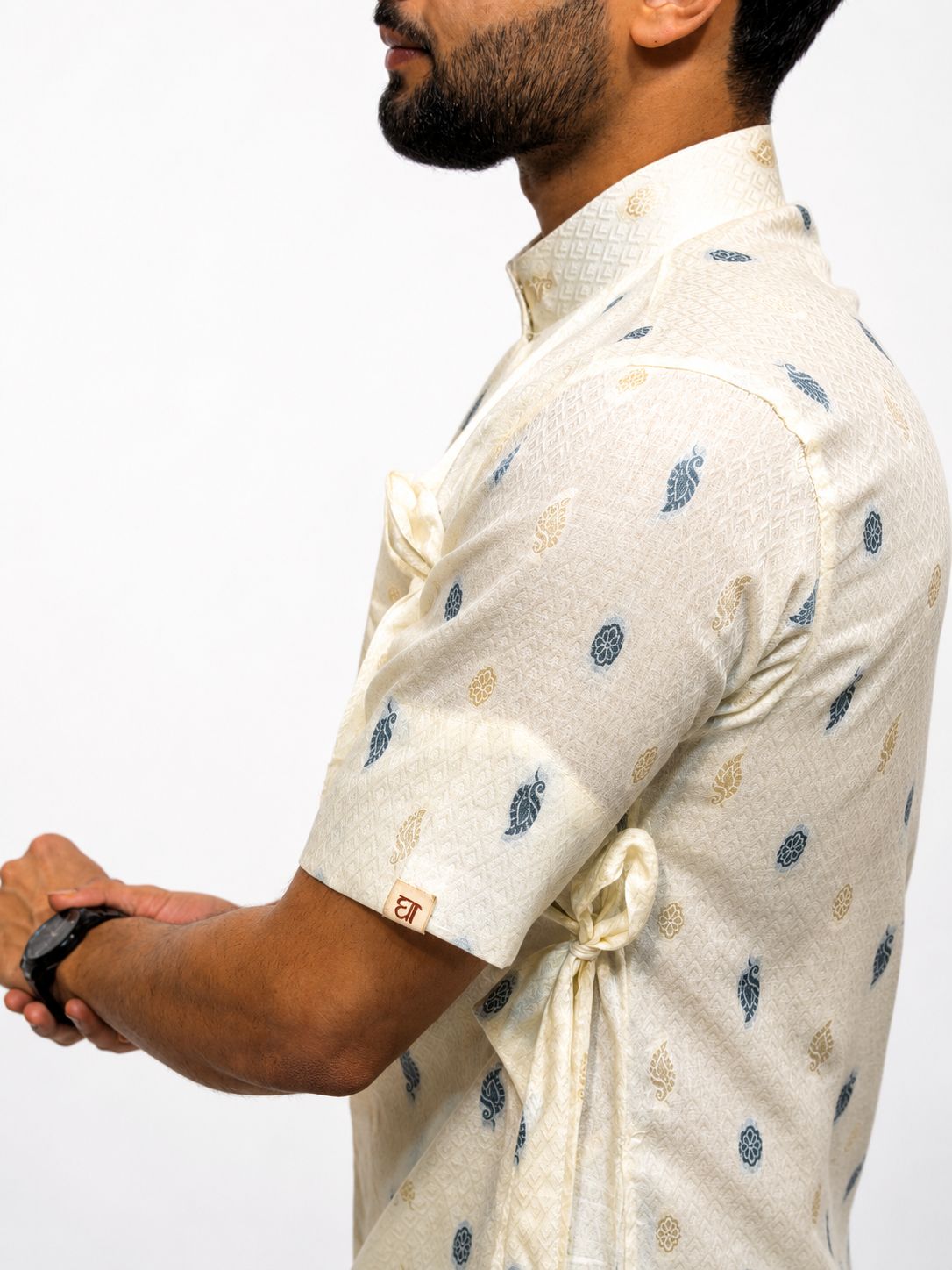 Half Sleeve Collar Printed Bagalbandi Cream