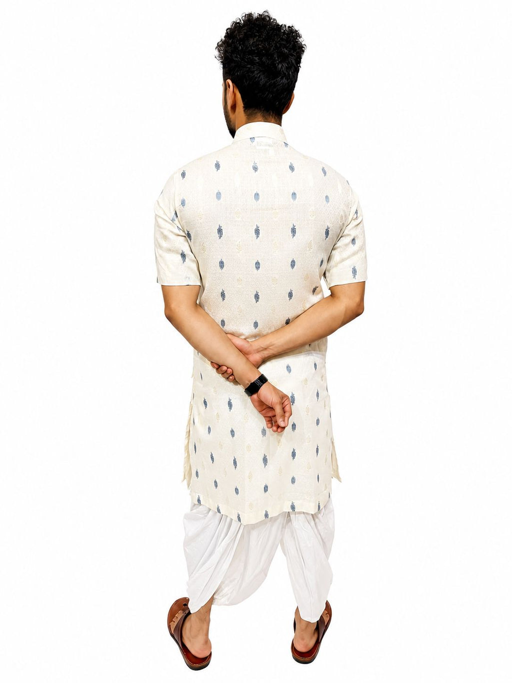 Half Sleeve Collar Printed Bagalbandi Cream
