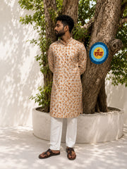 Printed Glace Cotton Kurta White