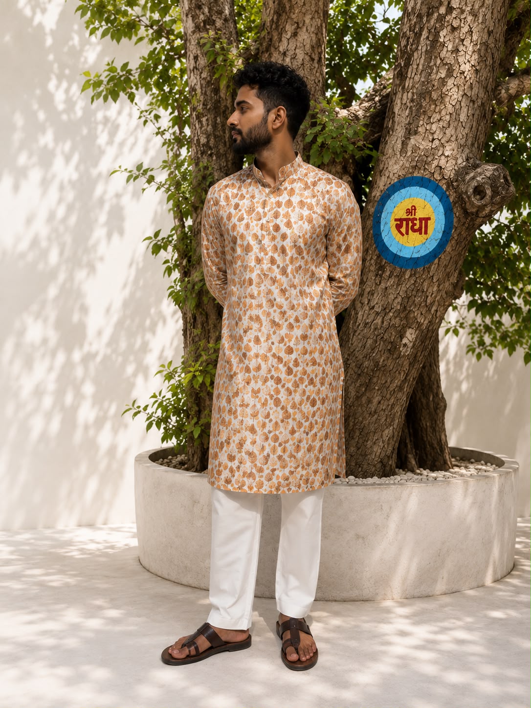 Printed Glace Cotton Kurta White