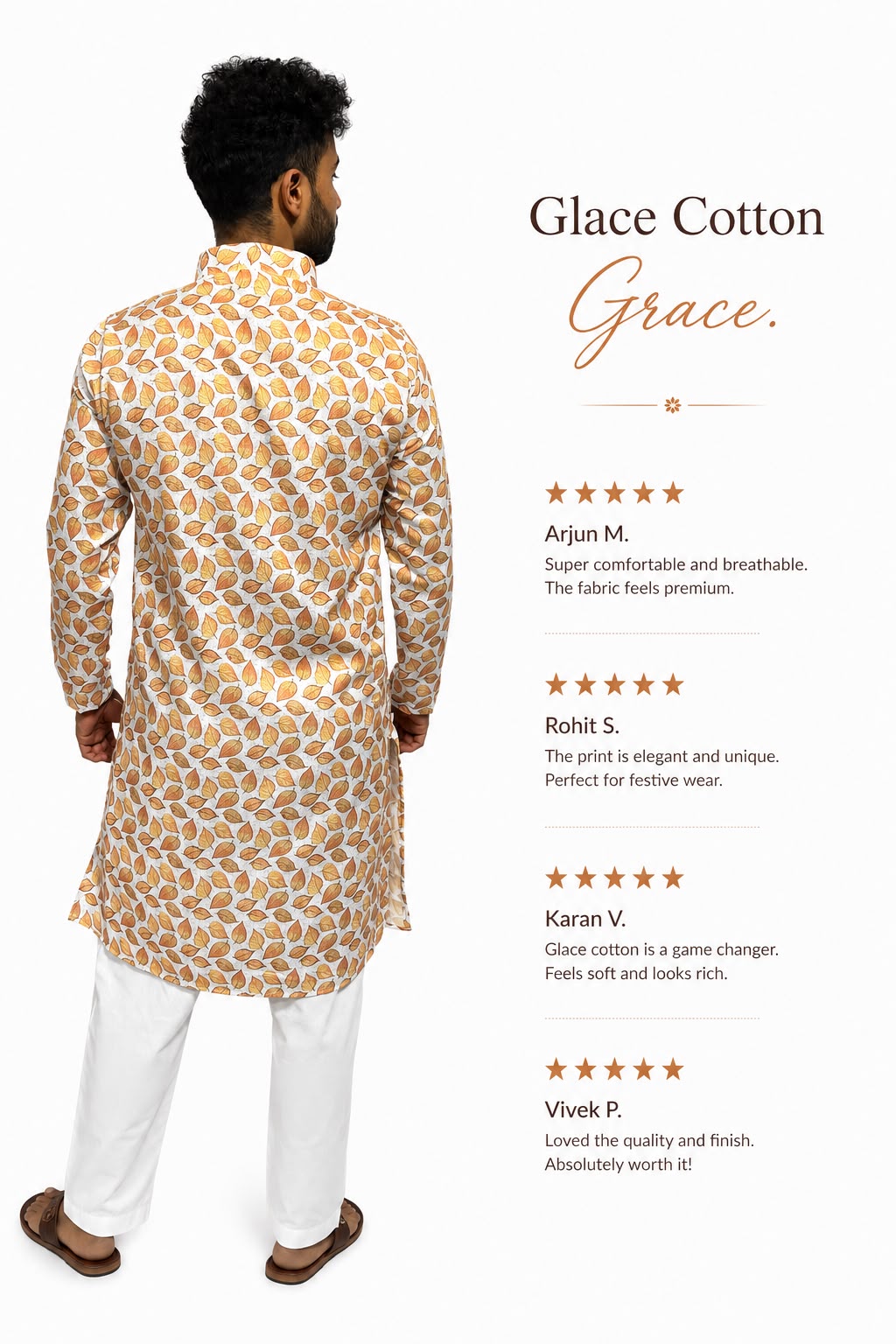 Printed Glace Cotton Kurta White