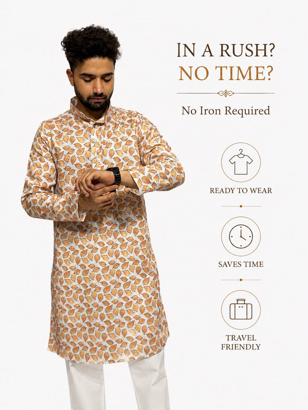 Printed Glace Cotton Kurta White